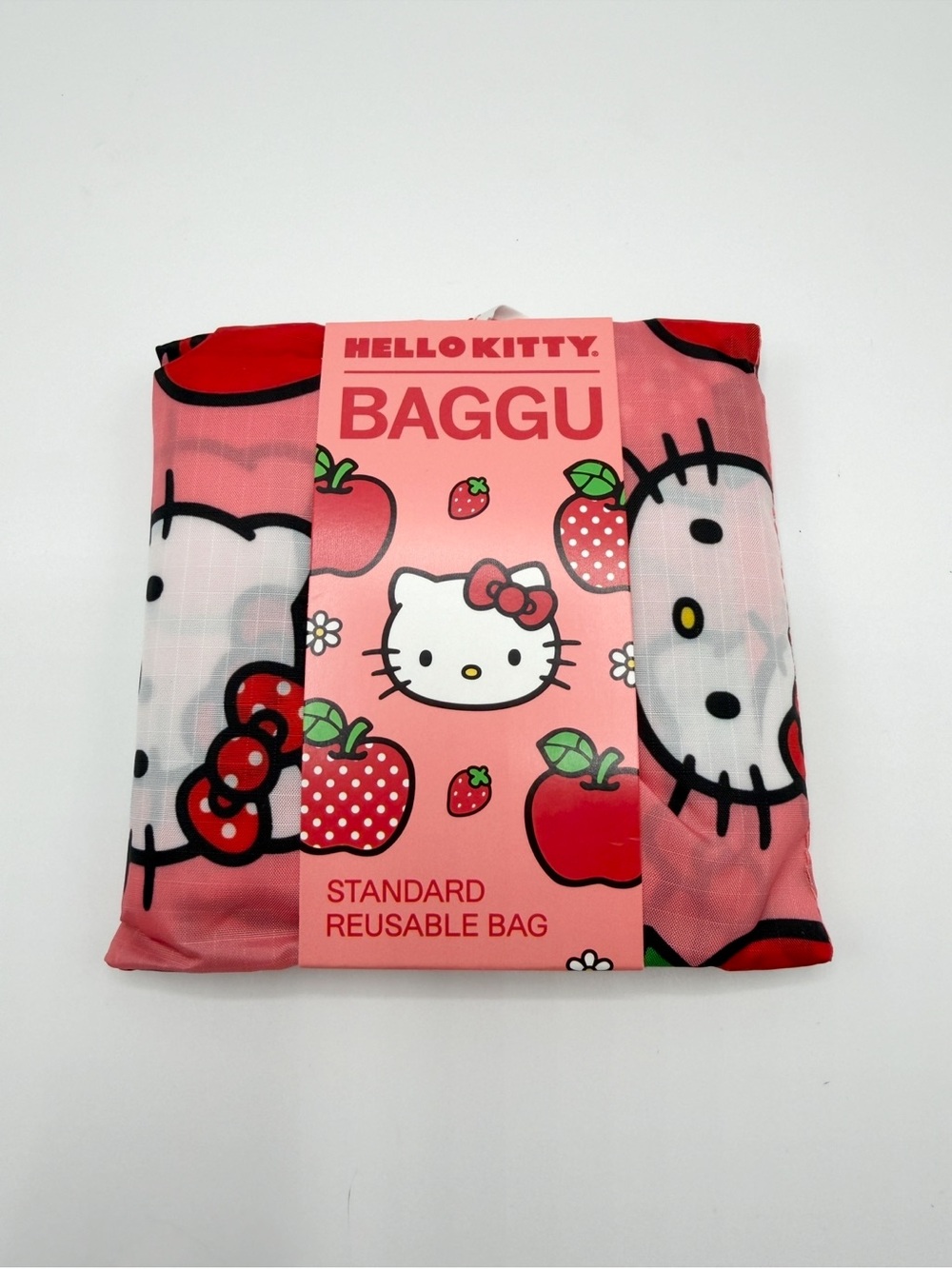 NEW BAGGU Hello Kitty Pink Strawberry Pattern Reusable Tote Bag Standard Size - Picture 2 of 2